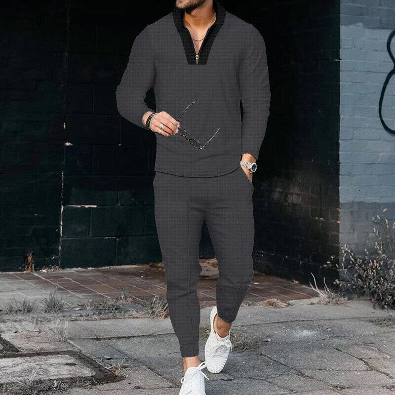 Casual Two-Piece Outfit with Zip Top & Trousers