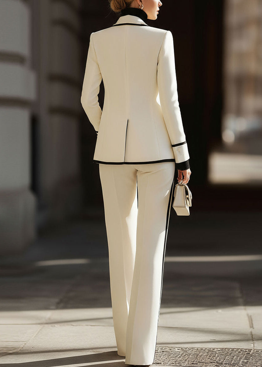 Contrast Trim Double-Breasted Suit Set