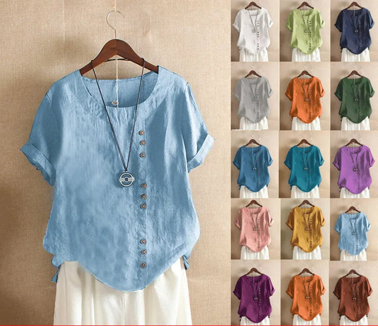 Elegant Women's Blouse with Short Sleeves and Button Details