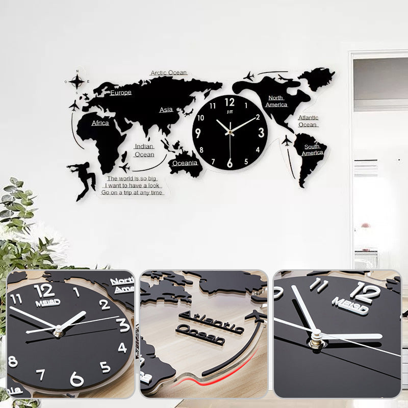 Elegant World Map Wall Clock in Retro Design 60cm