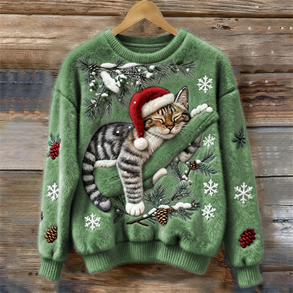 Festive Christmas Sweater with Cat