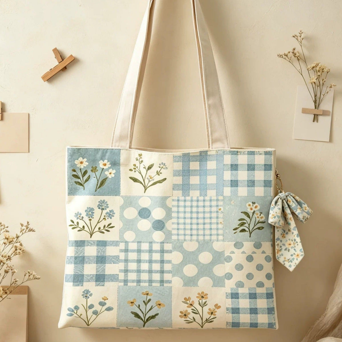 Floral Patchwork Canvas Tote Bag