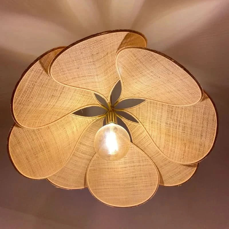 Floral Pendant Light with Warm Fabric Shade