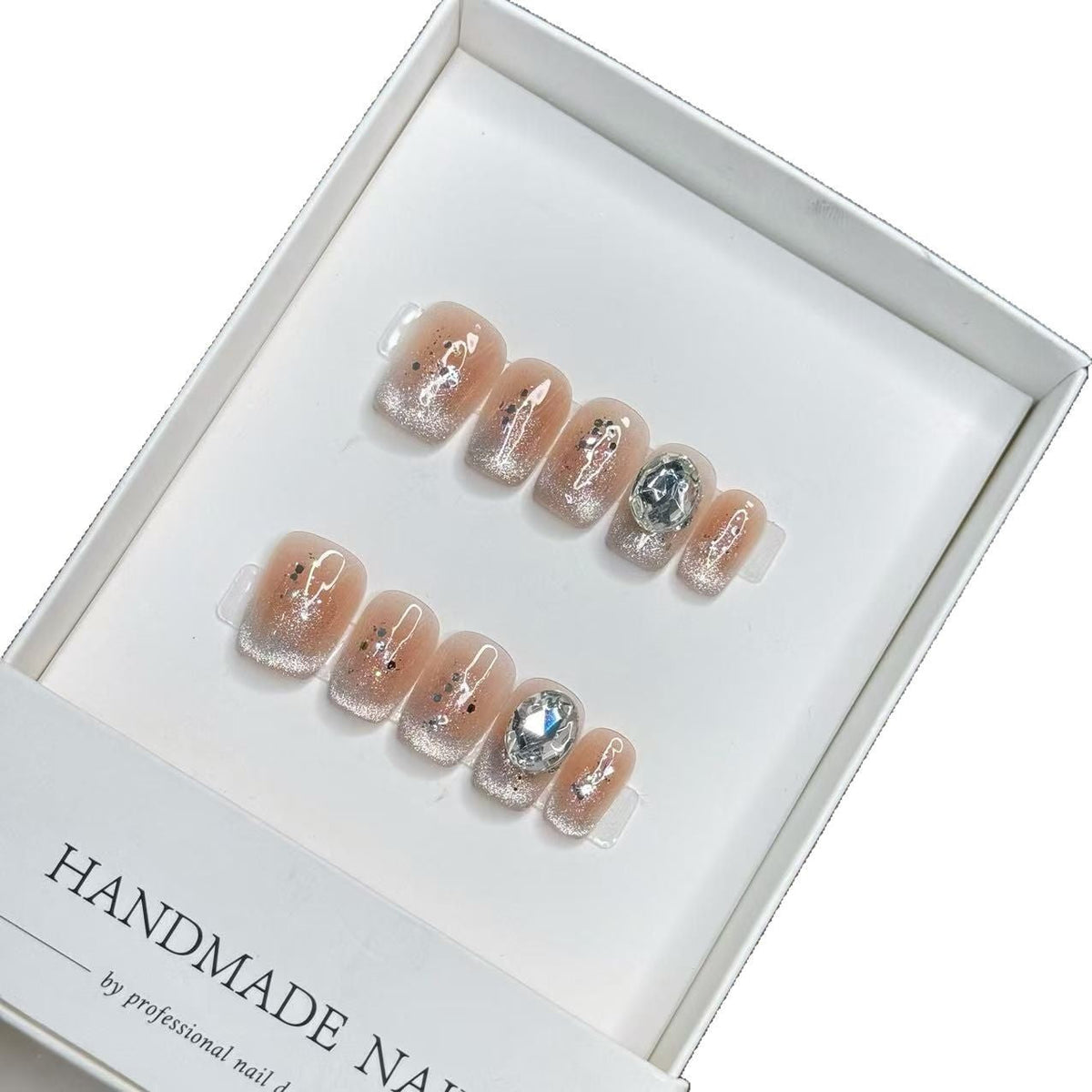 Handmade Glitter Press-On Nail Set with Gem Accents