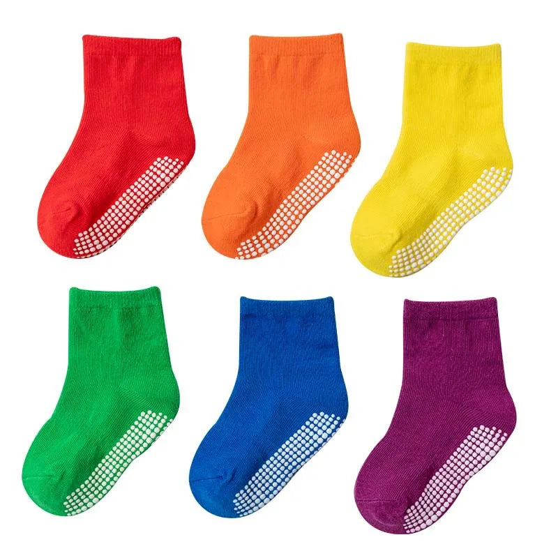 Kids Anti-Slip Socks - 6 Pairs for Spring & Autumn Play