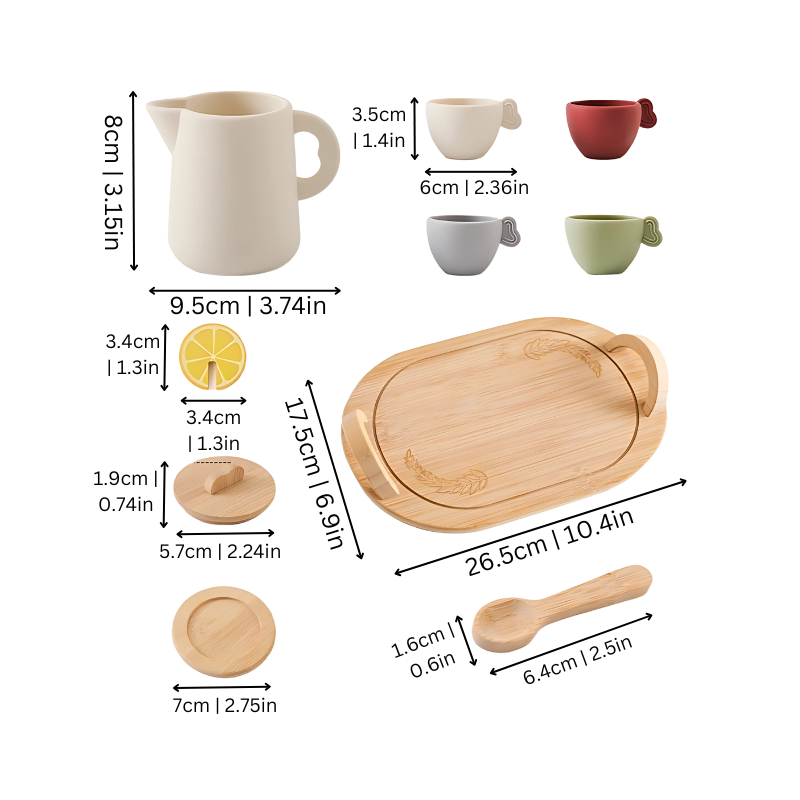 Kids Wooden Tea Party Set - Educational Play Toy