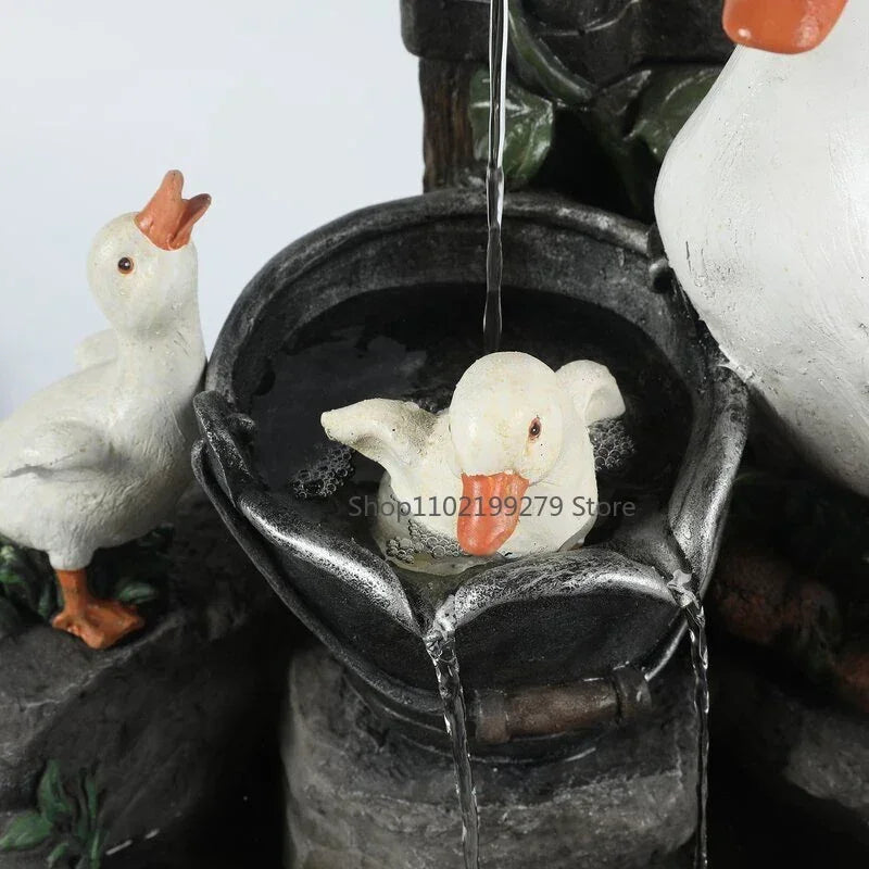 Lunaverde Solar Deco Fountain Duck & Squirrel | Garden Figure with LED Light | Weatherproof Resin | For Terrace & Balcony