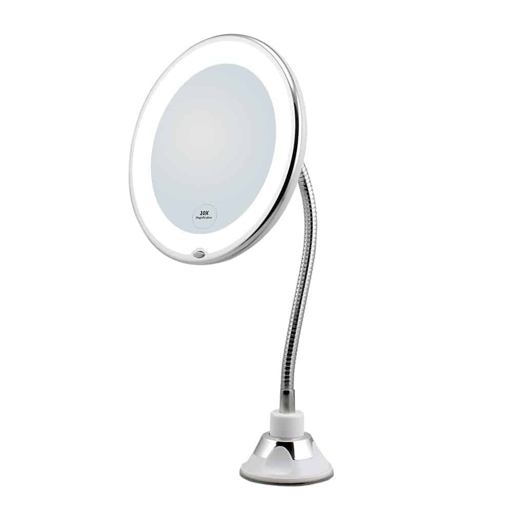Makeup Mirror with LED & Zoom - with Suction Cup and Flexible Arm