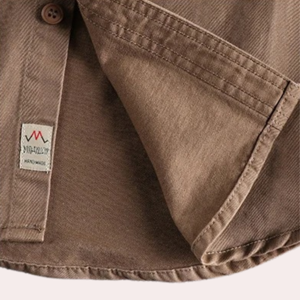Men Long Sleeve Casual Shirt in Brown and Dark Green