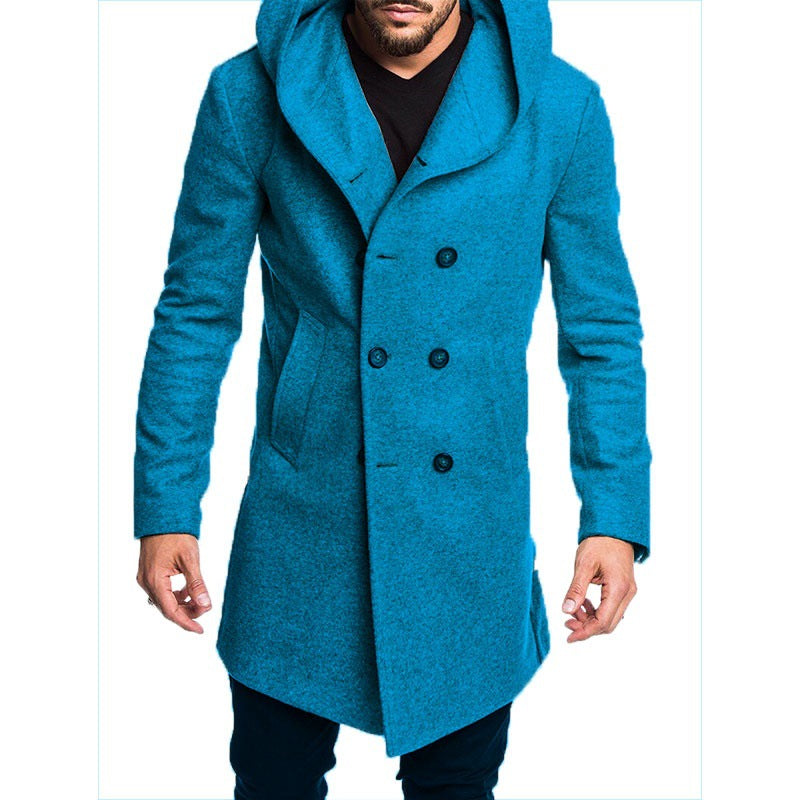 Men's fashionable coat with hood and double button placket