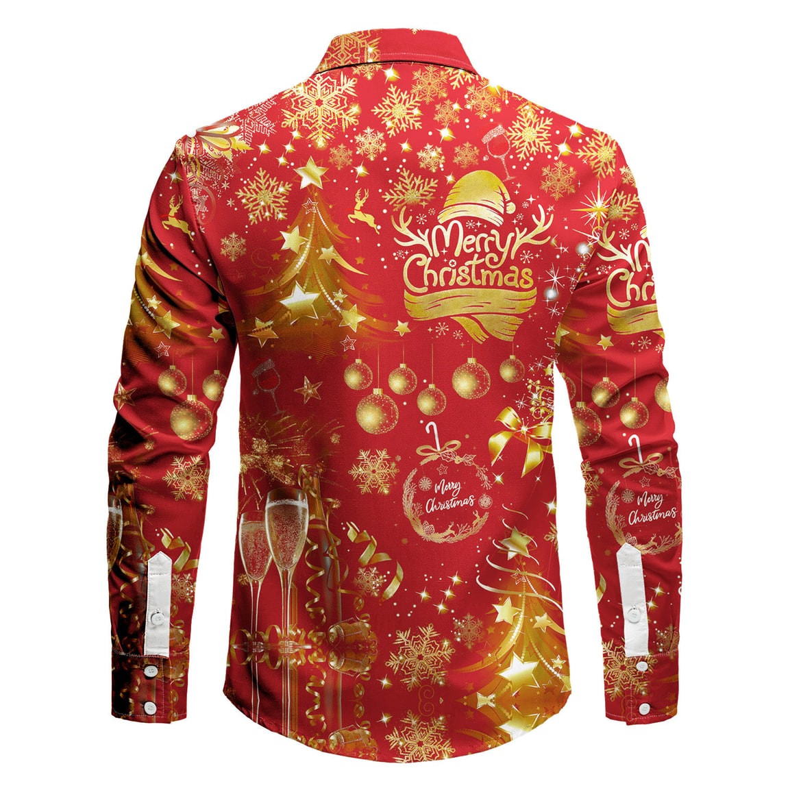 Men's Funny Holiday Print Christmas Shirt with Spread Collar and White Button-Up Front