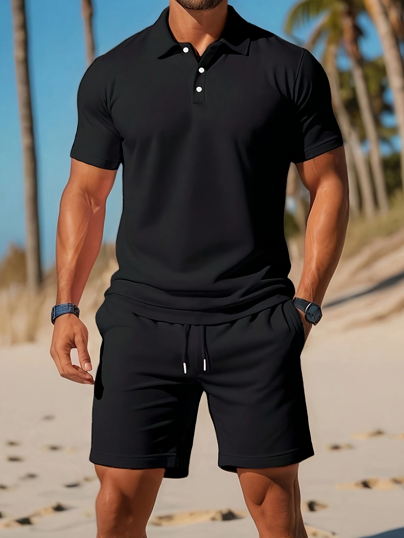 Men's Summer Set Polo and Shorts Tone-on-Tone Structure