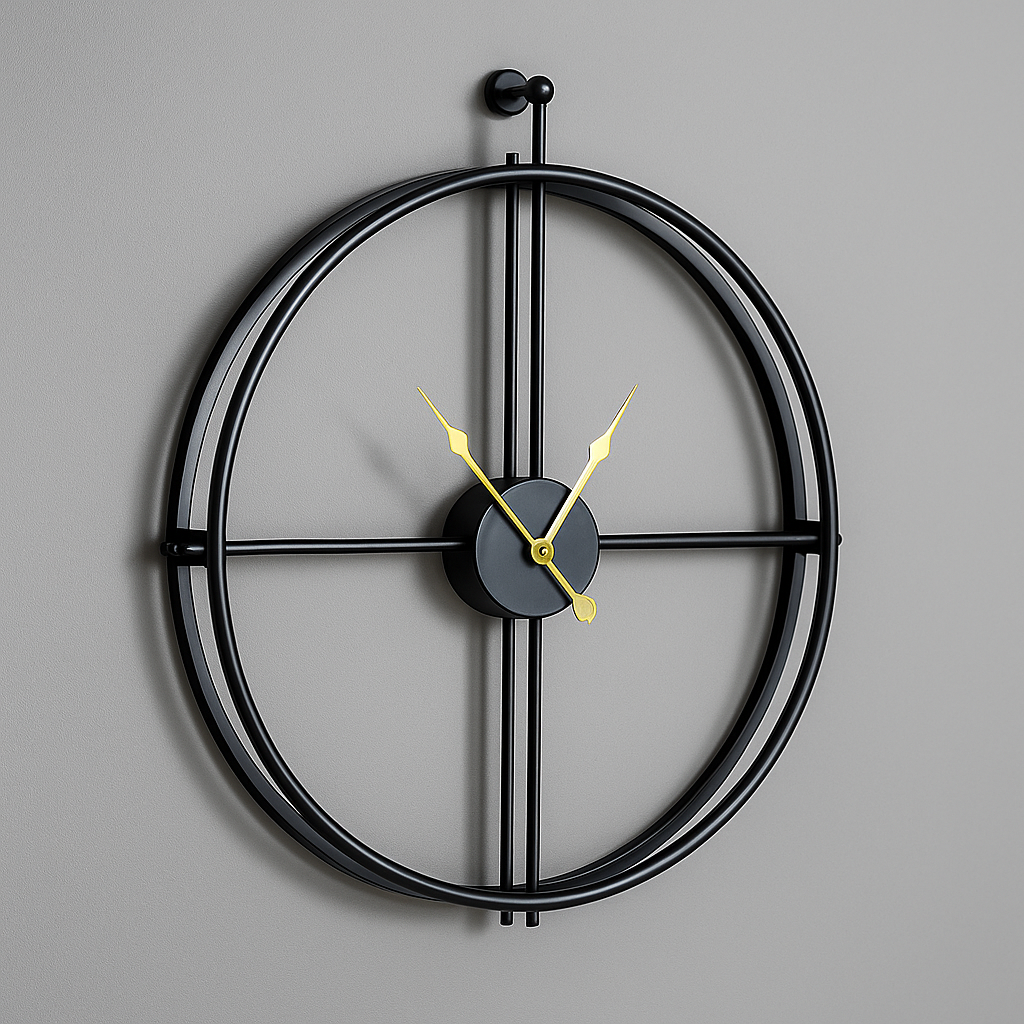 Modern Wall Clock – Silent Quartz, Minimalist Design, 55/60 cm, Black/Gray