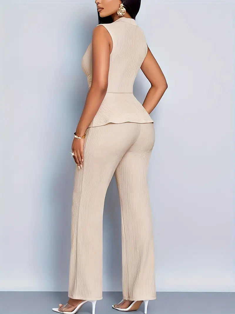 Pleated Peplum Top & Pant Set