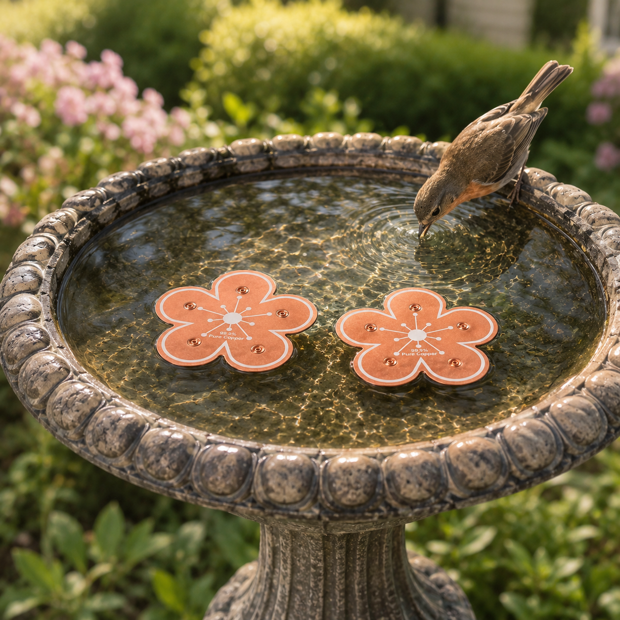 Pure Copper Bird Bath Purifier Disc, Algae Control Flower