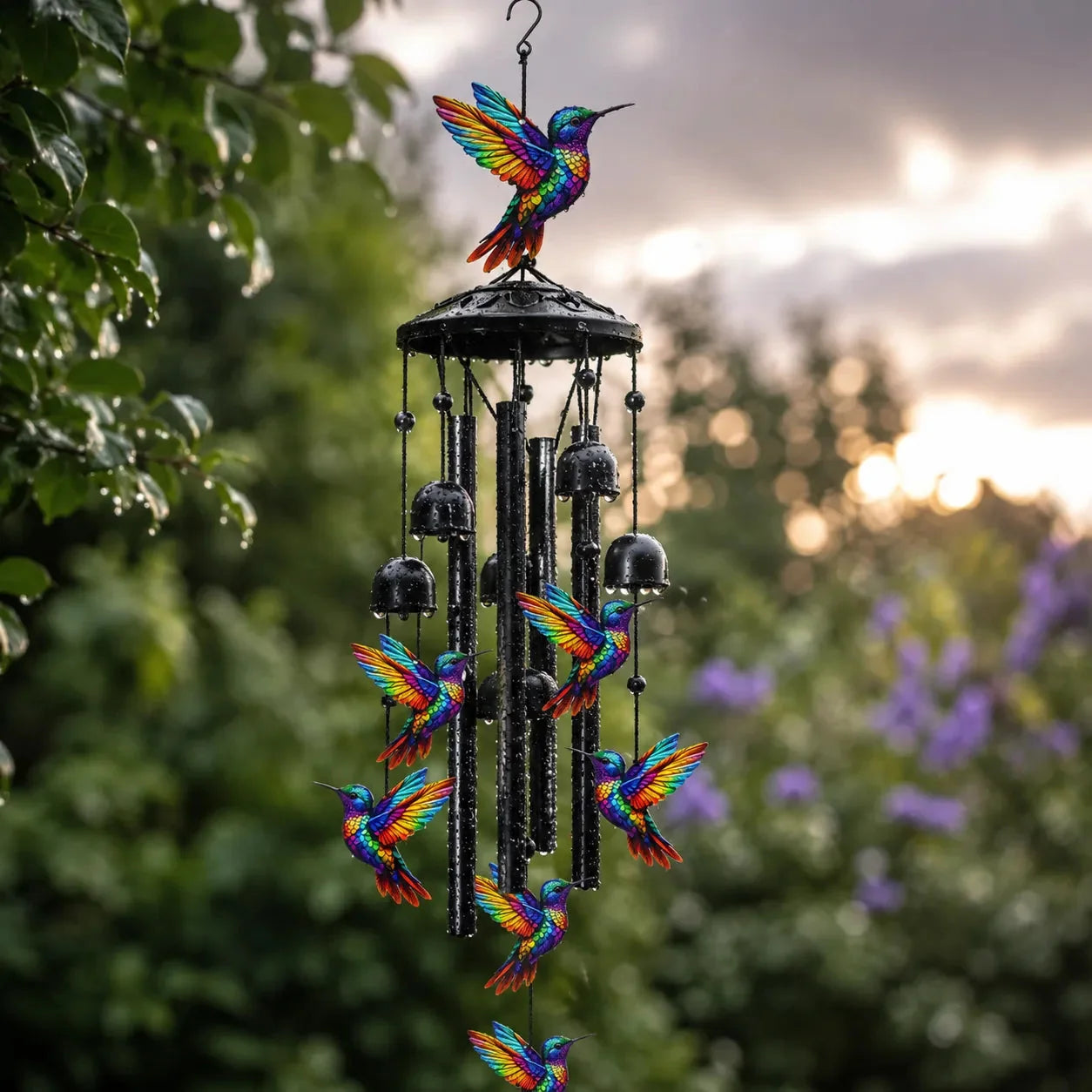 Rainbow Hummingbird Wind Chime for Garden, Patio & Porch