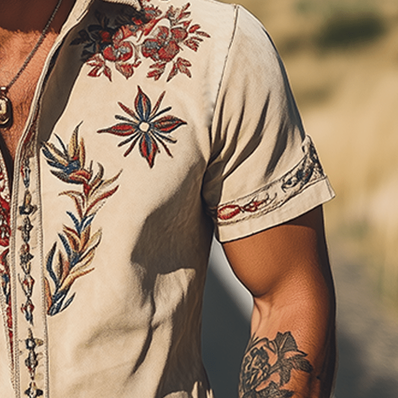 Retro Western Embroidered Short Sleeve Shirt