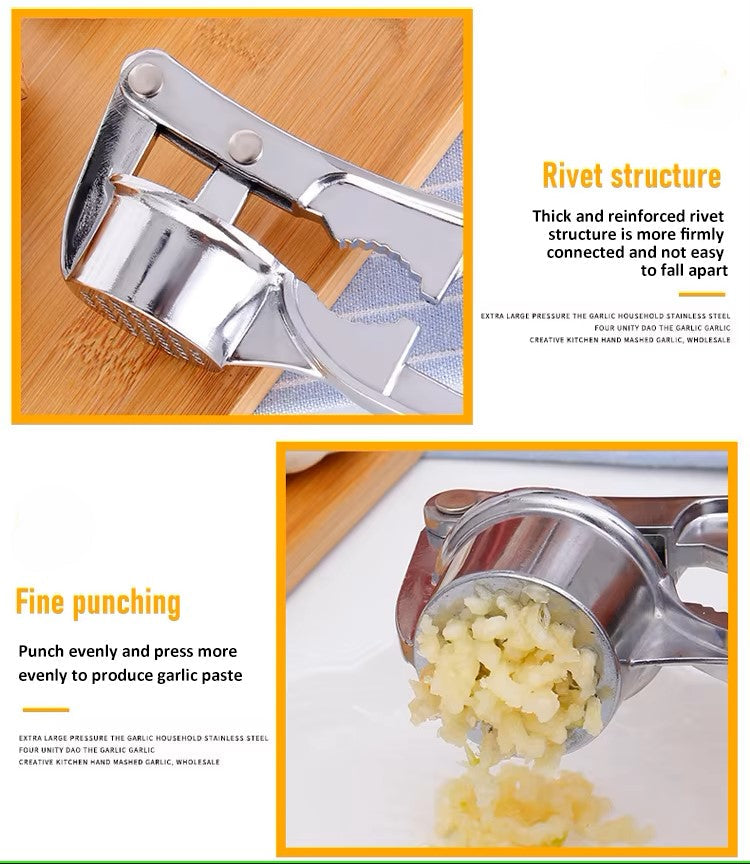 Robust garlic press made of stainless steel