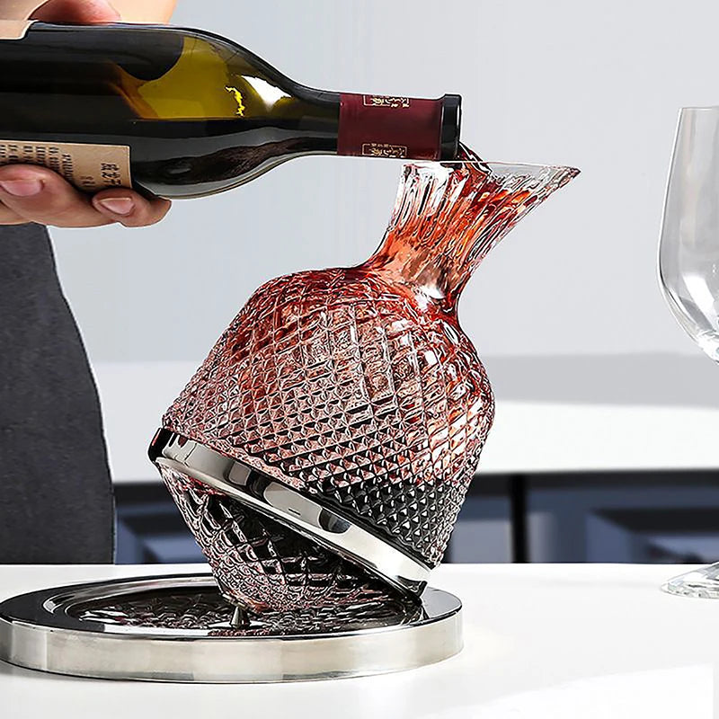 Rotating Crystal Decanter at a High Level – luxurious and elegant design – rotation function for better aeration – ideal for whisky and other spirits – made of high-quality crystal – unique addition to the table