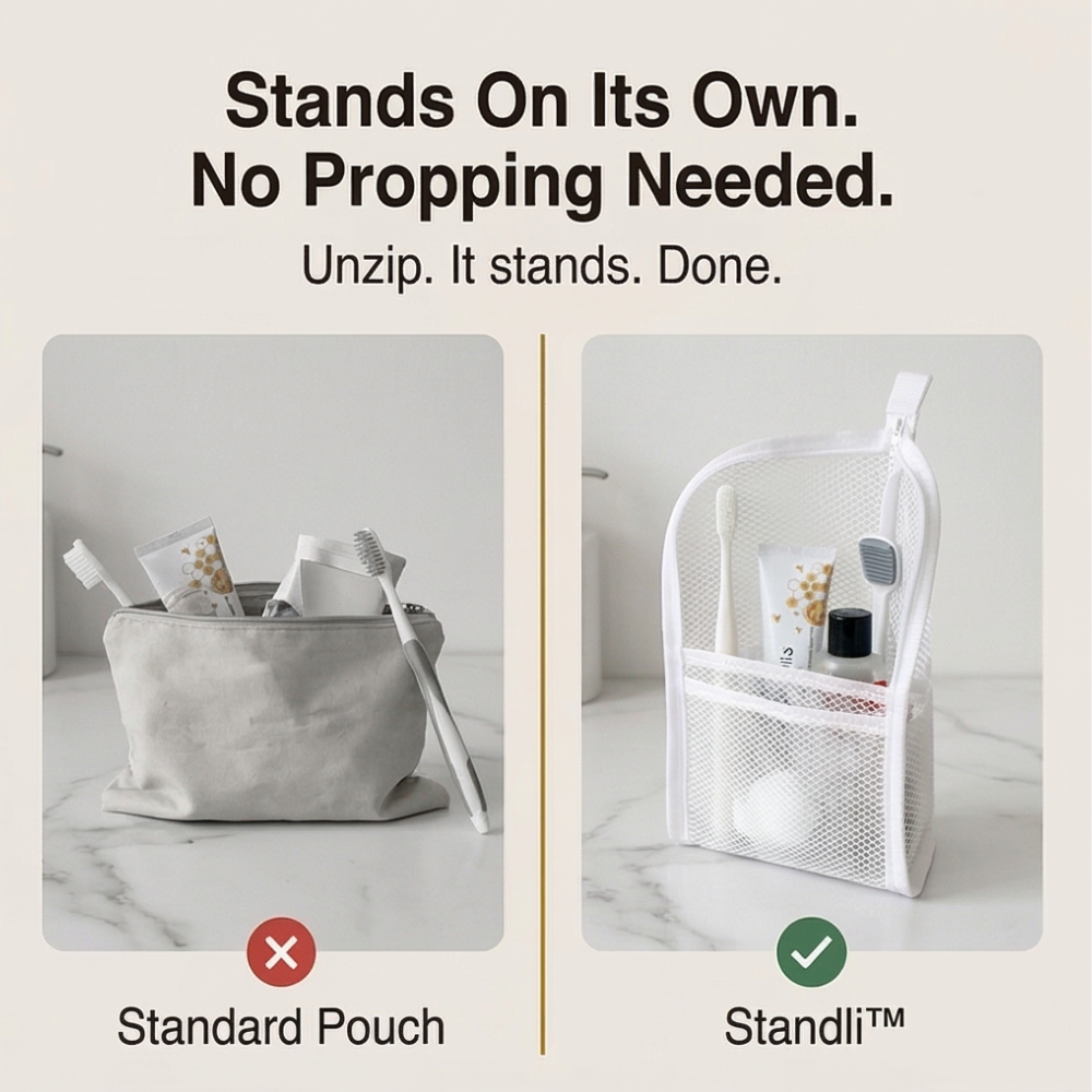 Self Standing Travel Toiletry Pouch