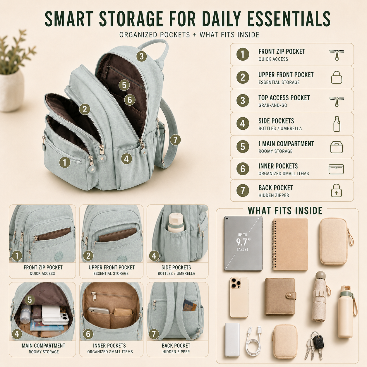 Vellora Casual Nylon Mini Backpack
