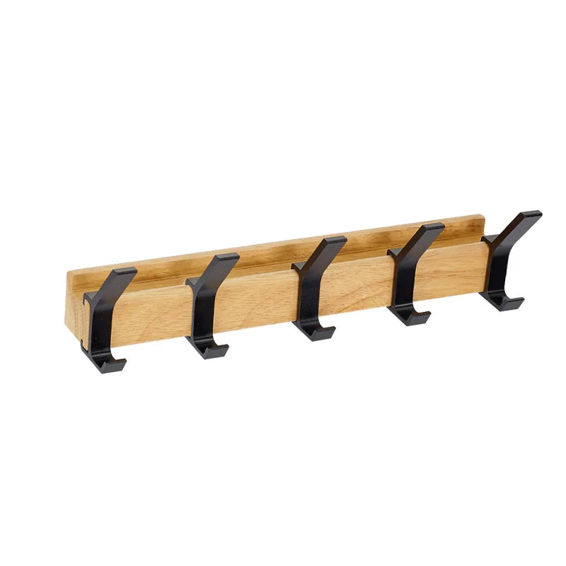 Wall Coat Rack - Movable Hooks - Black - Wood and Aluminum