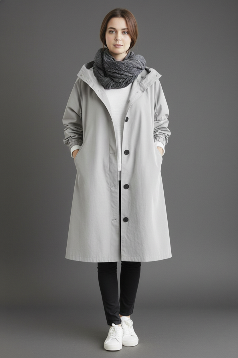 Wind and Waterproof Trench Coat for Women – With Hood for Autumn & Winter