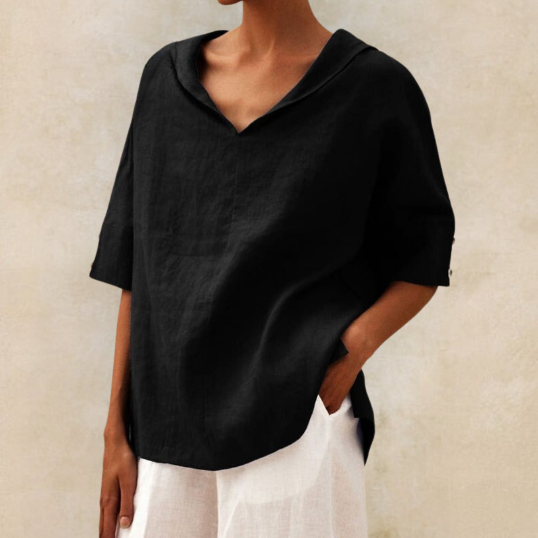 Women Blouse with Collar and Short Sleeves