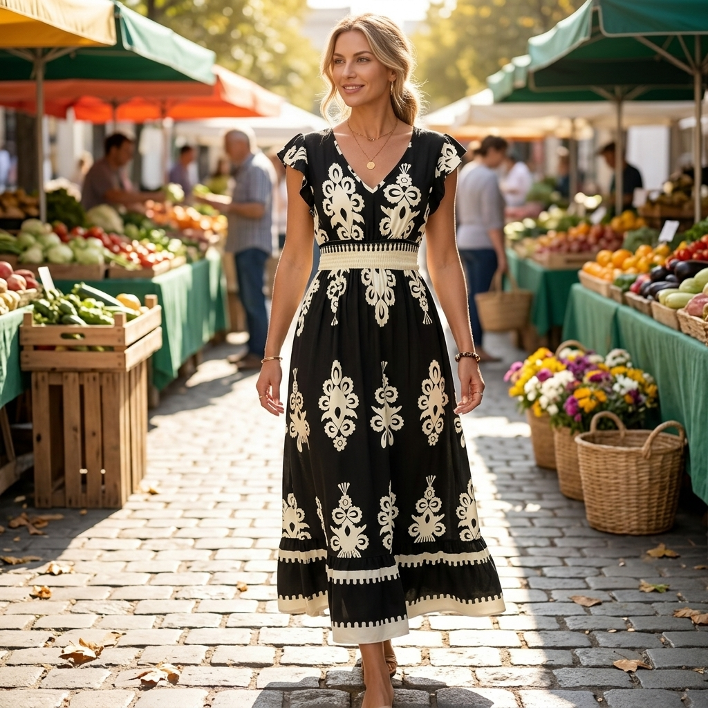 Women's Baroque Print Maxi Dress