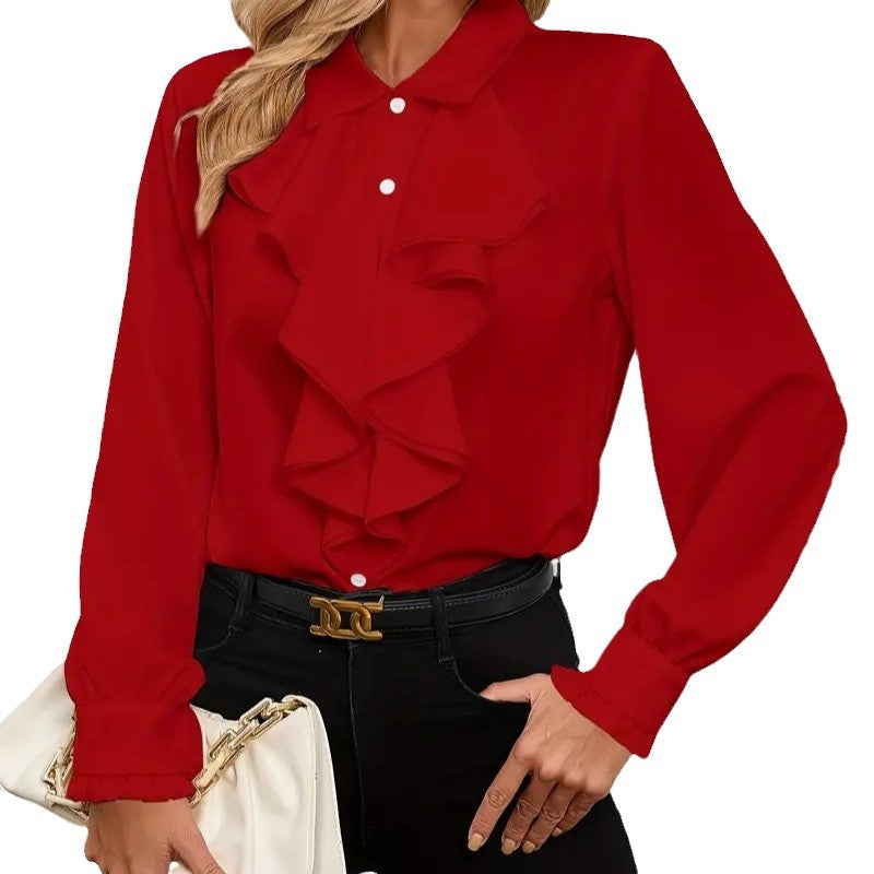 Women's Blouse with Refined Ruffle Details and Elegant Sleeves