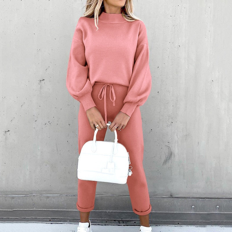 Women's Comfortable Loungewear Set with Balloon Sleeves