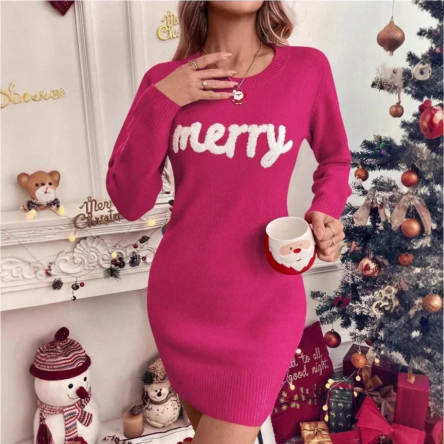 Women's Cotton-Blend Christmas Sweater – Round Neck, Long Sleeves, Multicolour Tree Motif