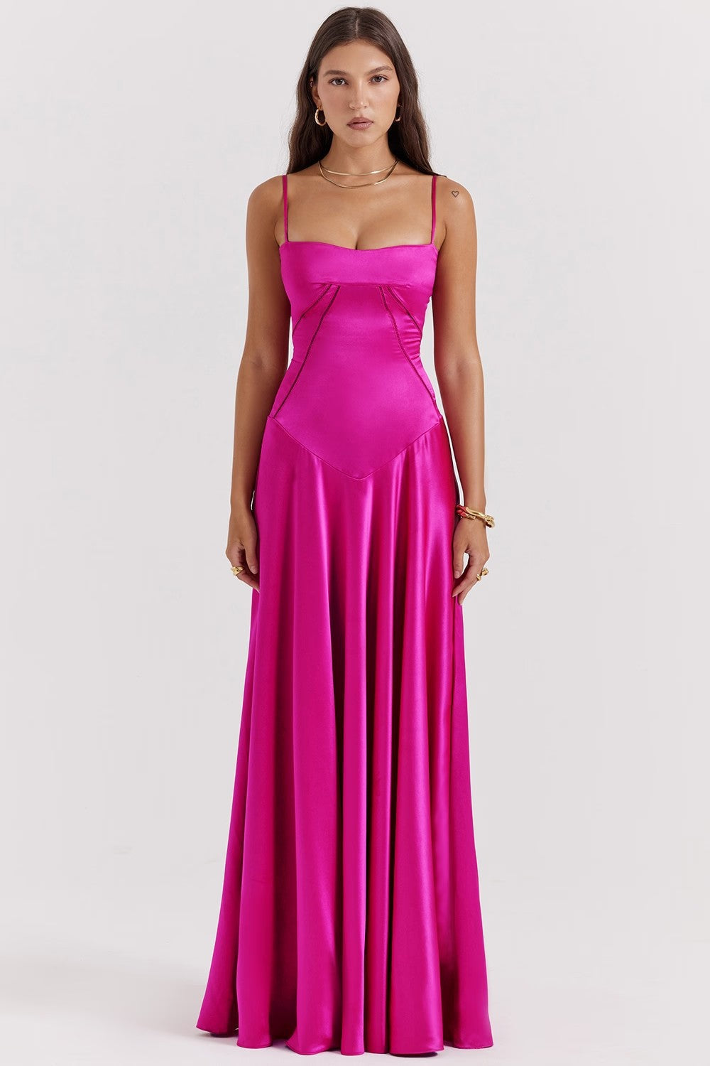 Women's Elegant Maxi Dress - Silky Slim Fit - Spaghetti Straps
