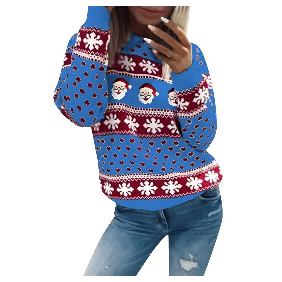 Women's Knitted Christmas Jumper with Santa Print