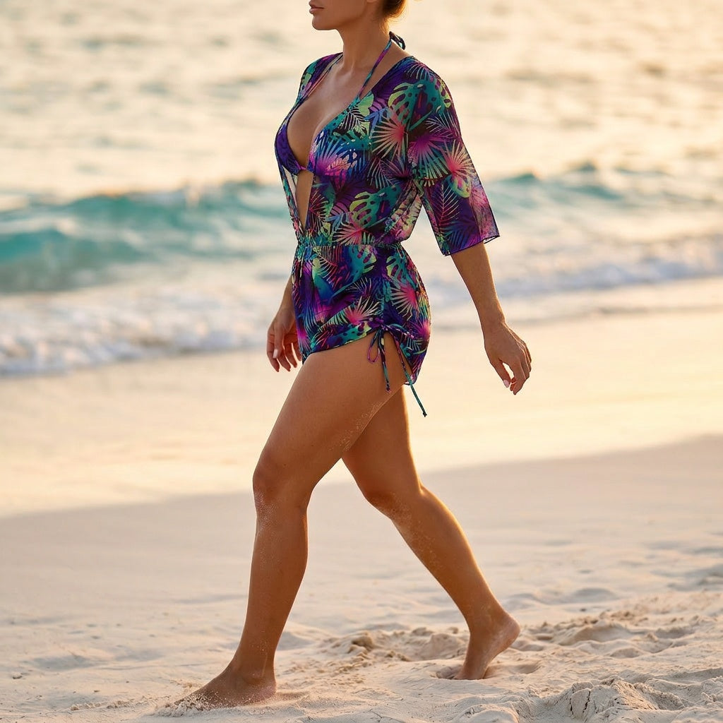 Women's Tropical 3-Piece Swim Set with Kimono