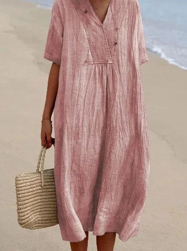 Women V-neck A-line Midi Dress