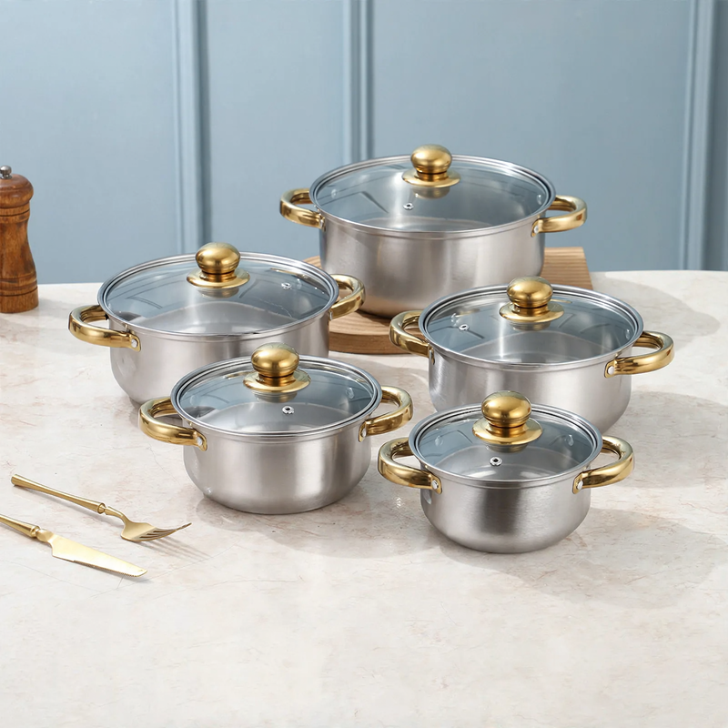 10-Piece Stainless Steel Cookware Set with Glass Lids