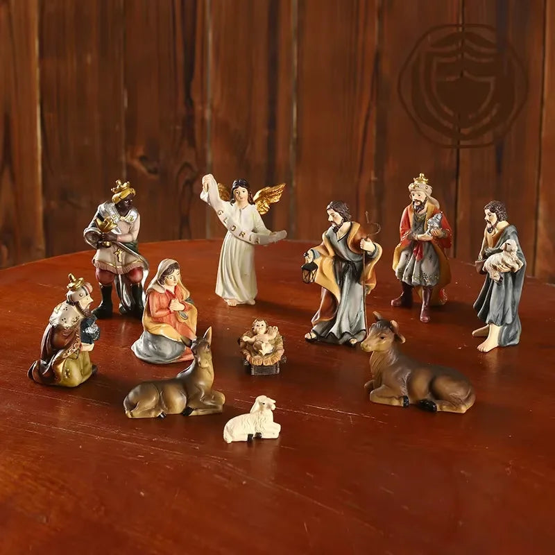 11-Piece Resin Nativity Set, Christmas Manger Scene Figures for Indoor and Outdoor Decor, Catholic Gift