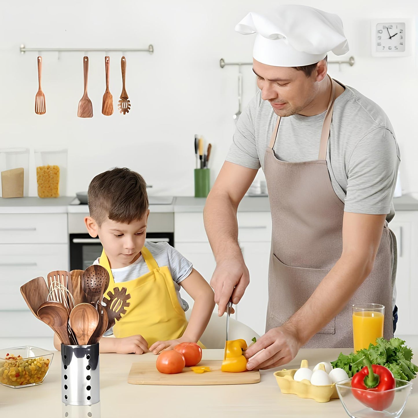11-Piece Teak Kitchen Utensil Set | With Holder | Natural Wood