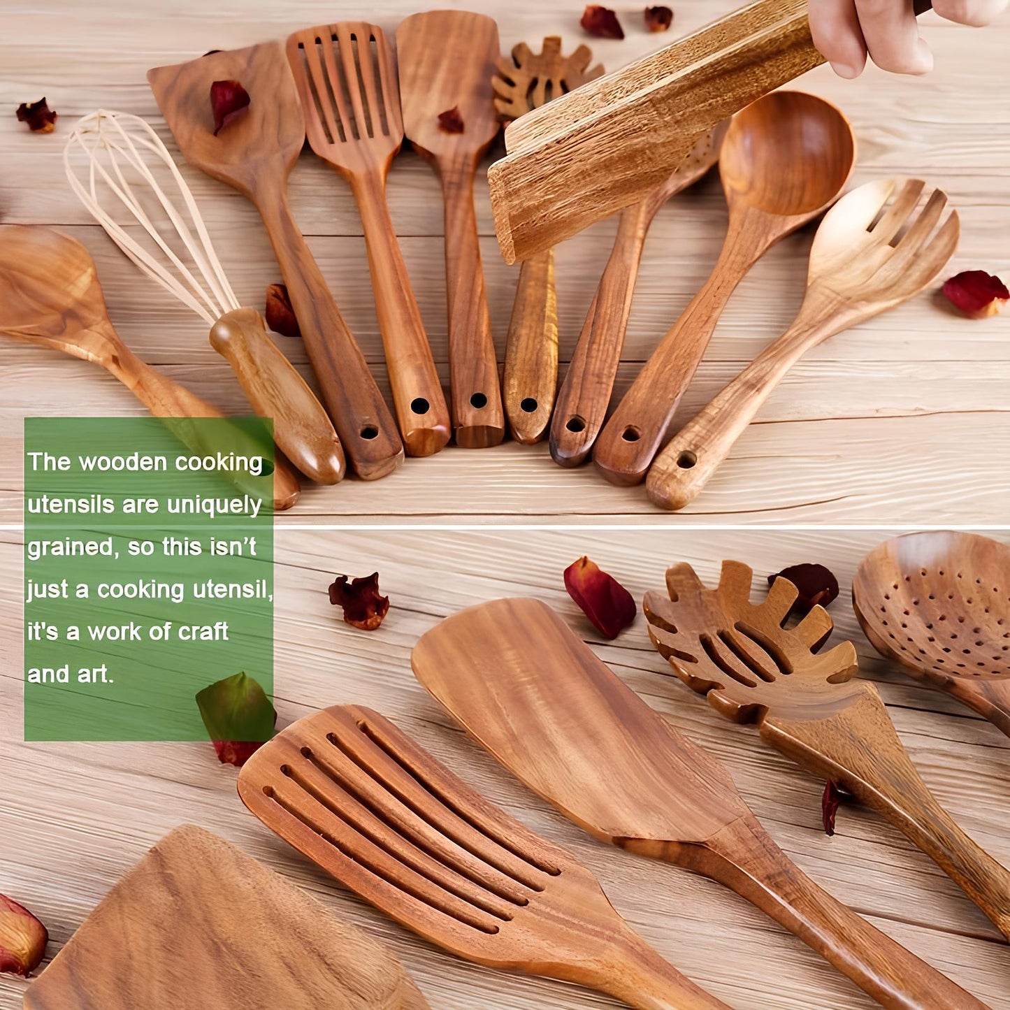 11-Piece Teak Kitchen Utensil Set | With Holder | Natural Wood