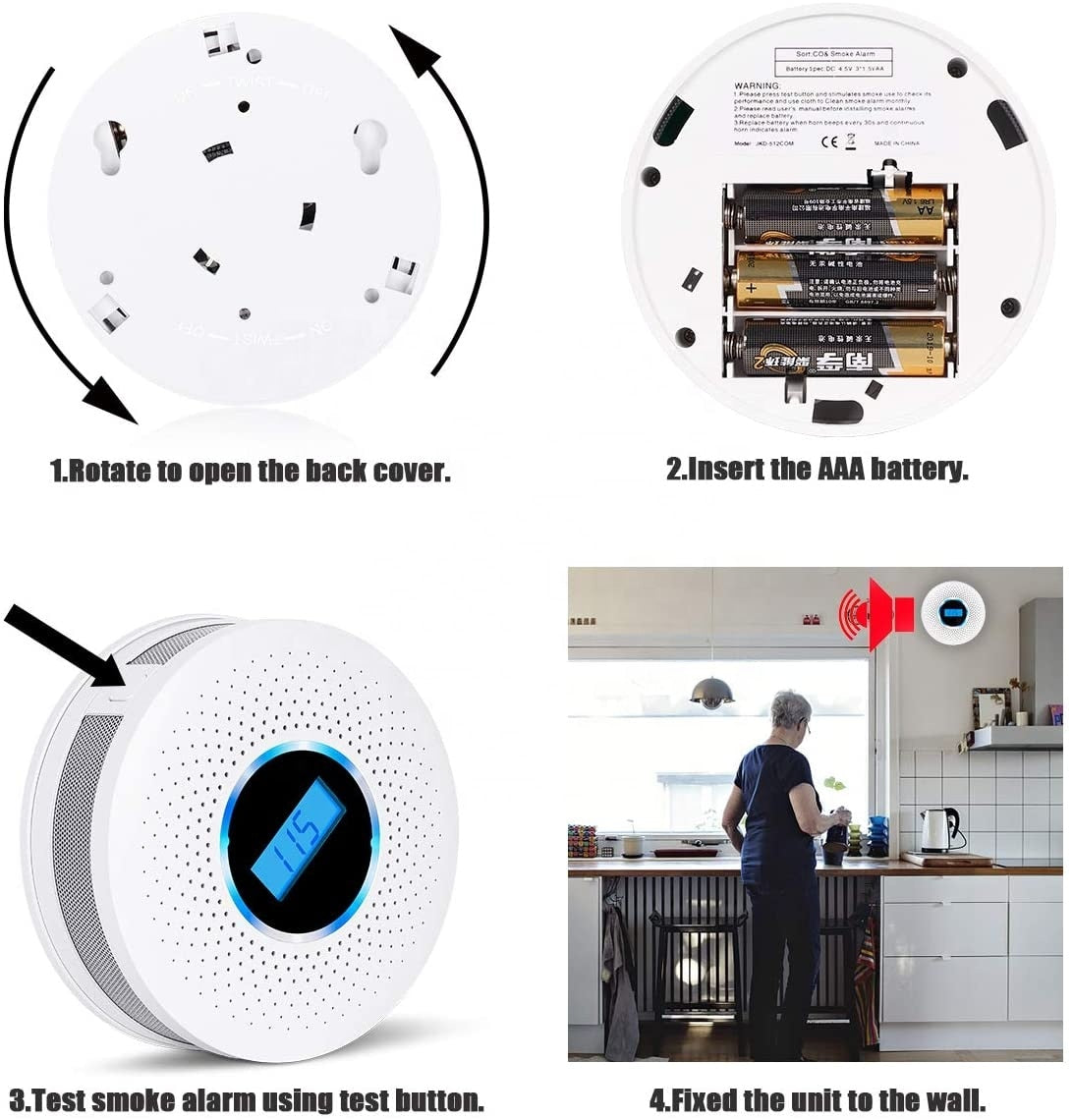 2-in-1 Carbon Monoxide & Smoke Detector Combi for Home Safety