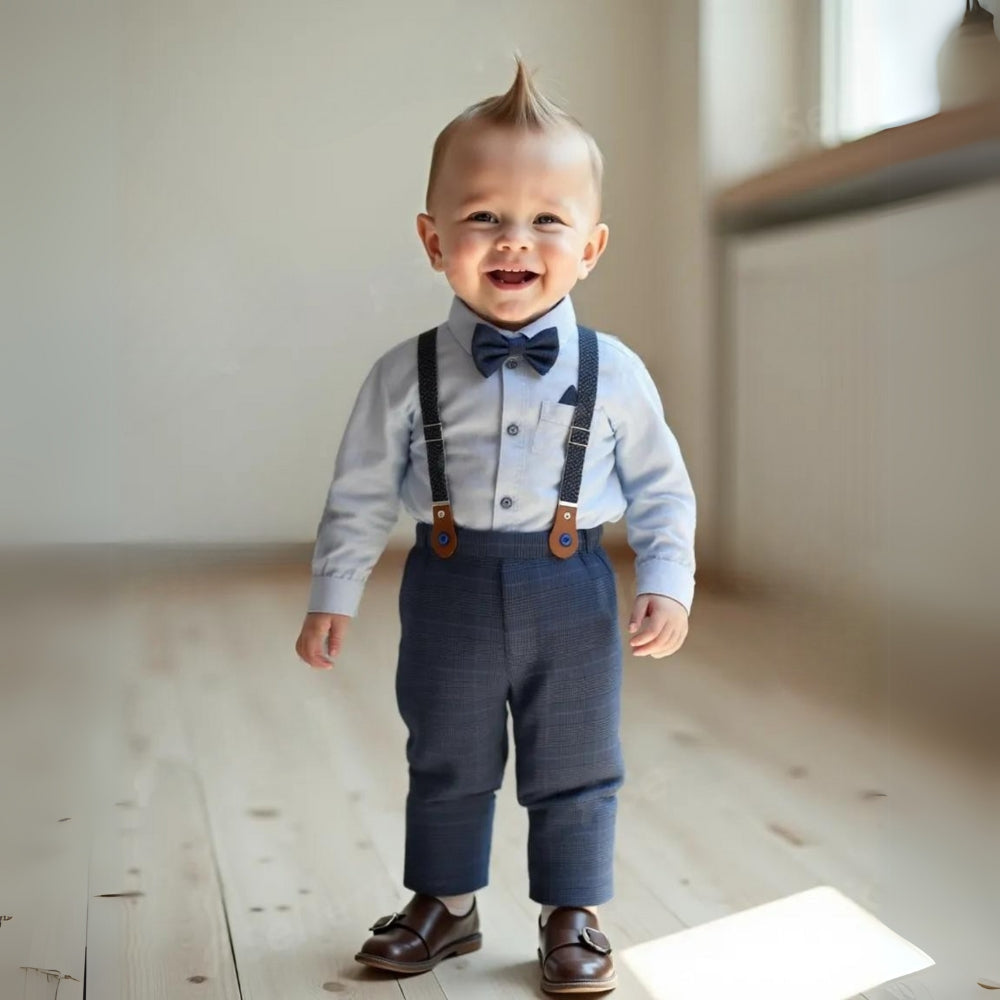 3-piece set for boys with vest and bow tie – light blue shirt and pants for children