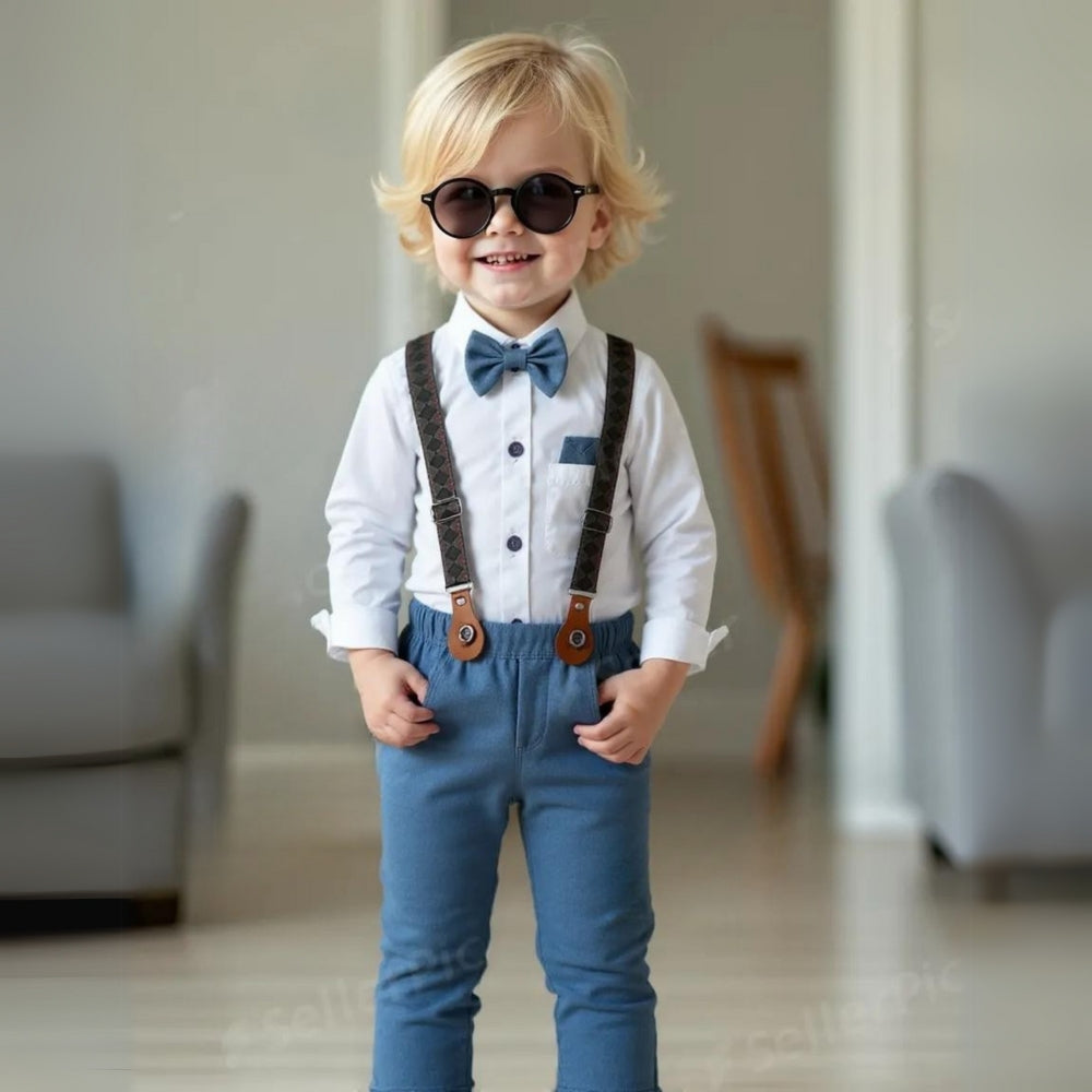 3-piece set for boys with vest and bow tie – light blue shirt and pants for children