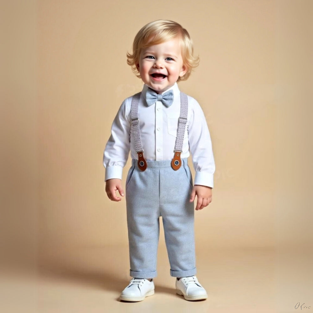 3-piece set for boys with vest and bow tie – light blue shirt and pants for children