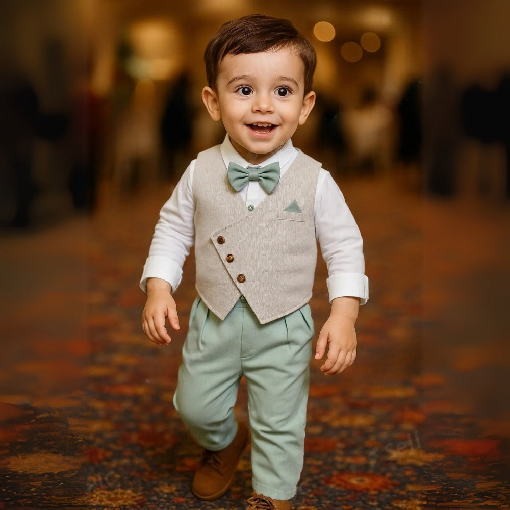 3-piece set for boys with vest and bow tie – light blue shirt and pants for children