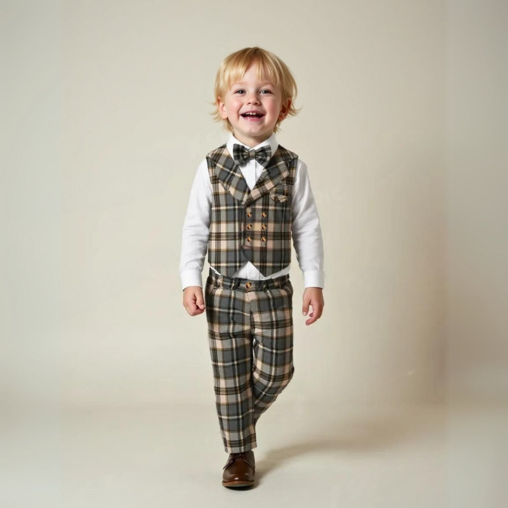 3-piece set for boys with vest and bow tie – light blue shirt and pants for children