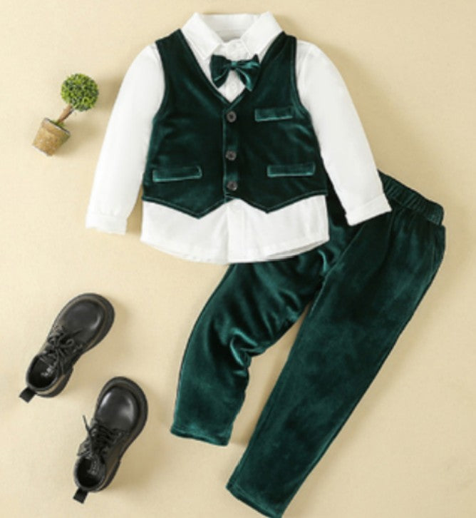 3-piece set for boys with vest and bow tie – light blue shirt and pants for children