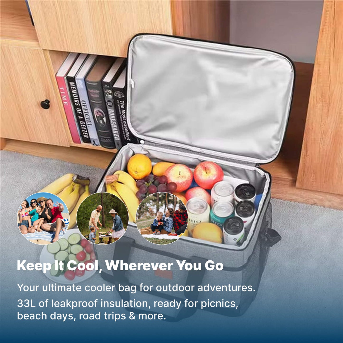 33L Waterproof Cooler Bag | Insulated, Spacious & Ideal for Picnics, Beach Days, Hiking and Outdoor Activities