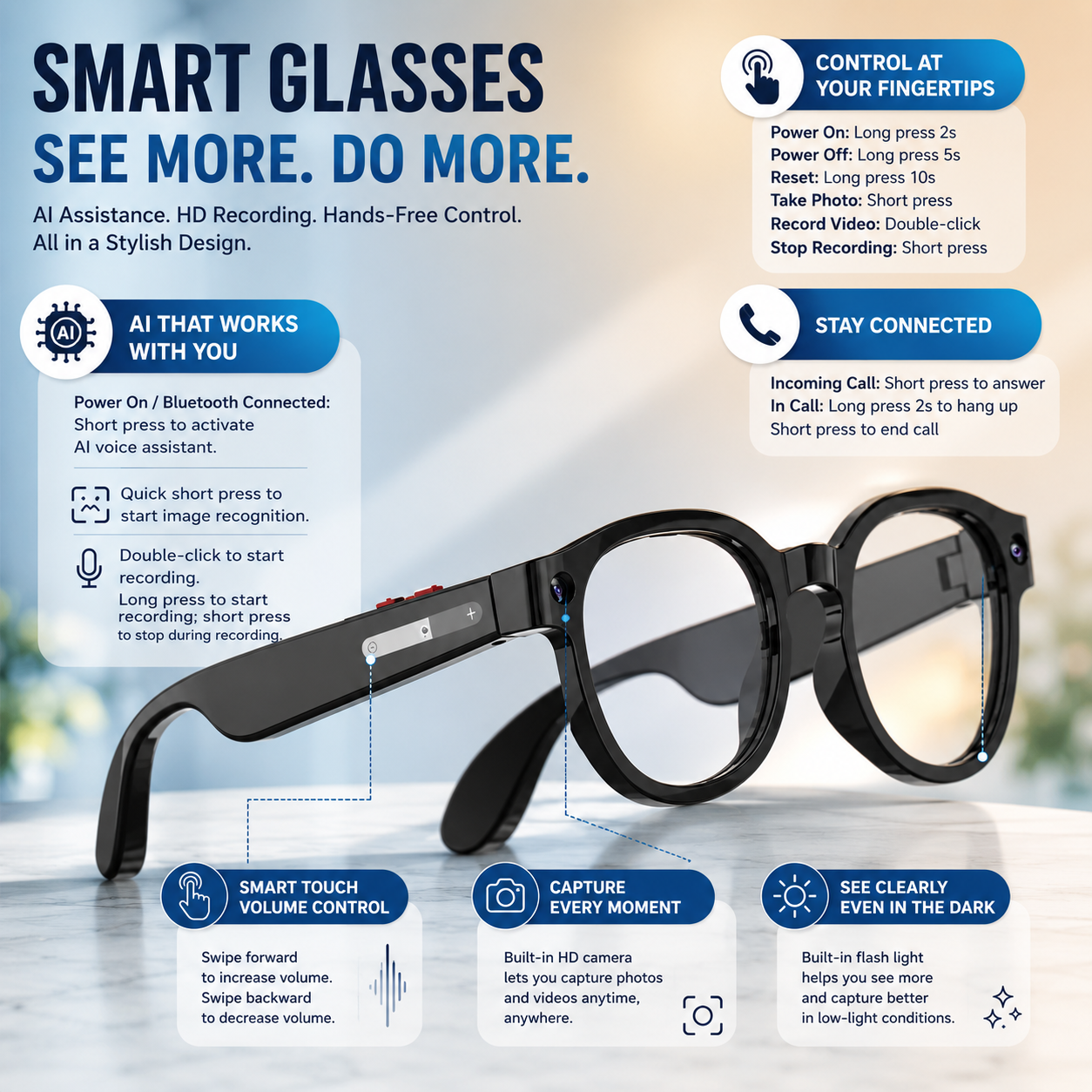 4K Video Recording Surveillance Camera Glasses