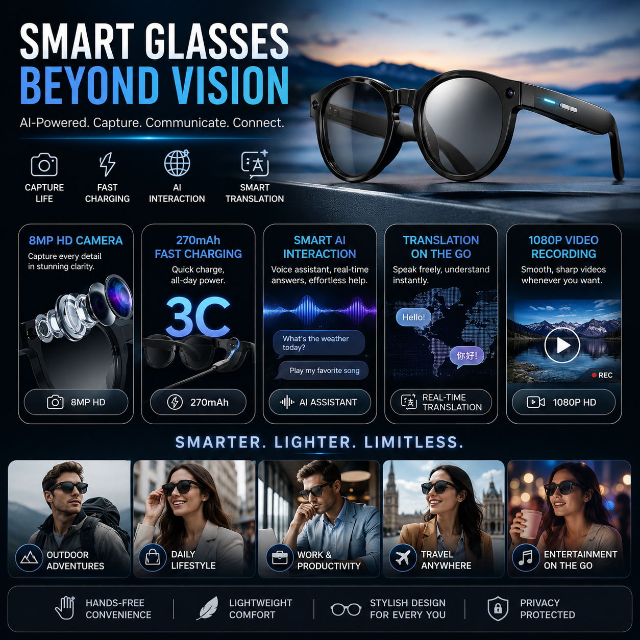 4K Video Recording Surveillance Camera Glasses